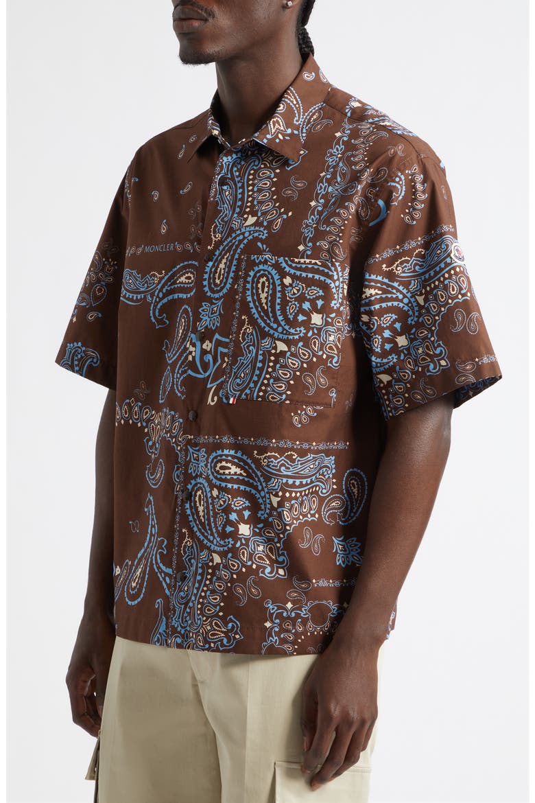 Bandana Print Short Sleeve Cotton Button-Up Shirt, Alternate, color, PARSLEY BROWN/ BLUE