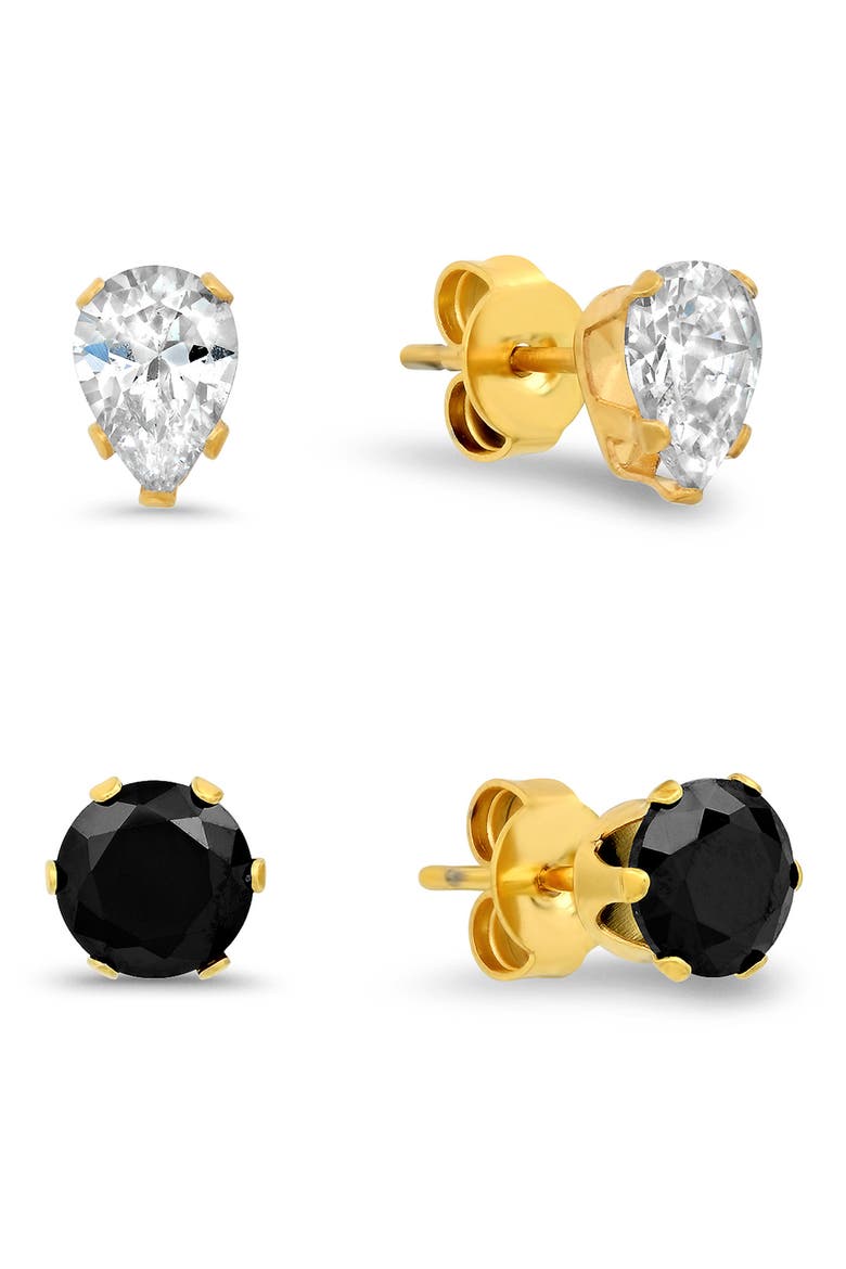 18K Gold Plated Stainless Steel Stud Earrings - Pack of 2, Main, color, GOLD/ BLACK