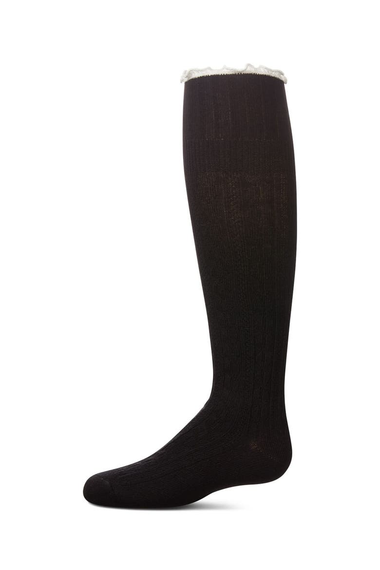 Foldover Two Tone Knee High Socks, Main, color, Black