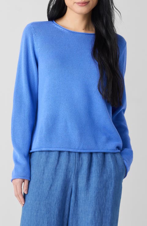 Jewel Neck Organic Cotton Blend Sweater
