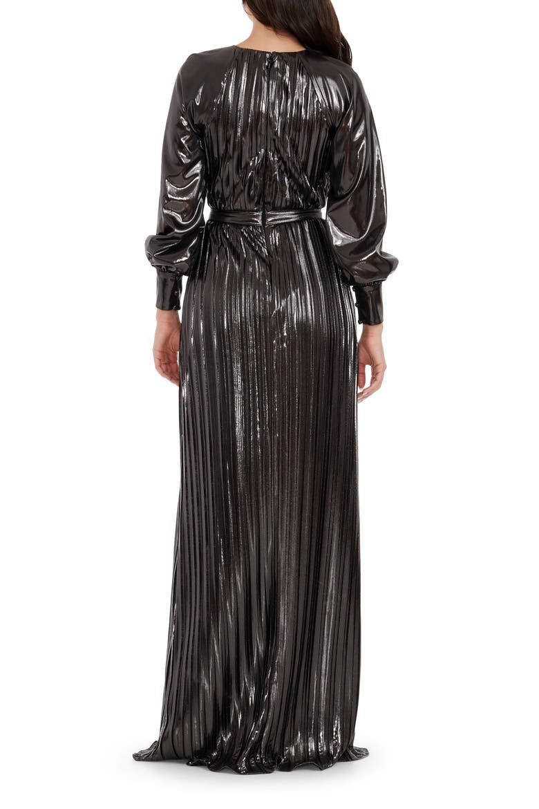 Calista Metallic Jacquard Stripe Long Sleeve Gown, Alternate, color, GUNMETAL