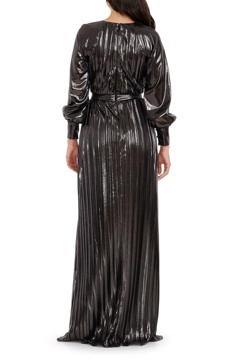 Dress the Population Calista Metallic Jacquard Stripe Long Sleeve Gown, Alternate, color,