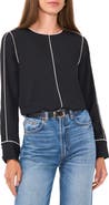 Vince Camuto Piped Long Sleeve CrÃªpe de Chine Top