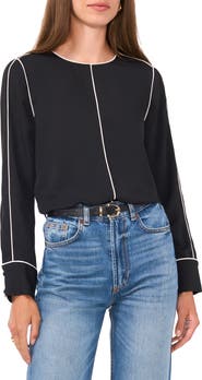 Vince Camuto Piped Long Sleeve CrÃªpe de Chine Top