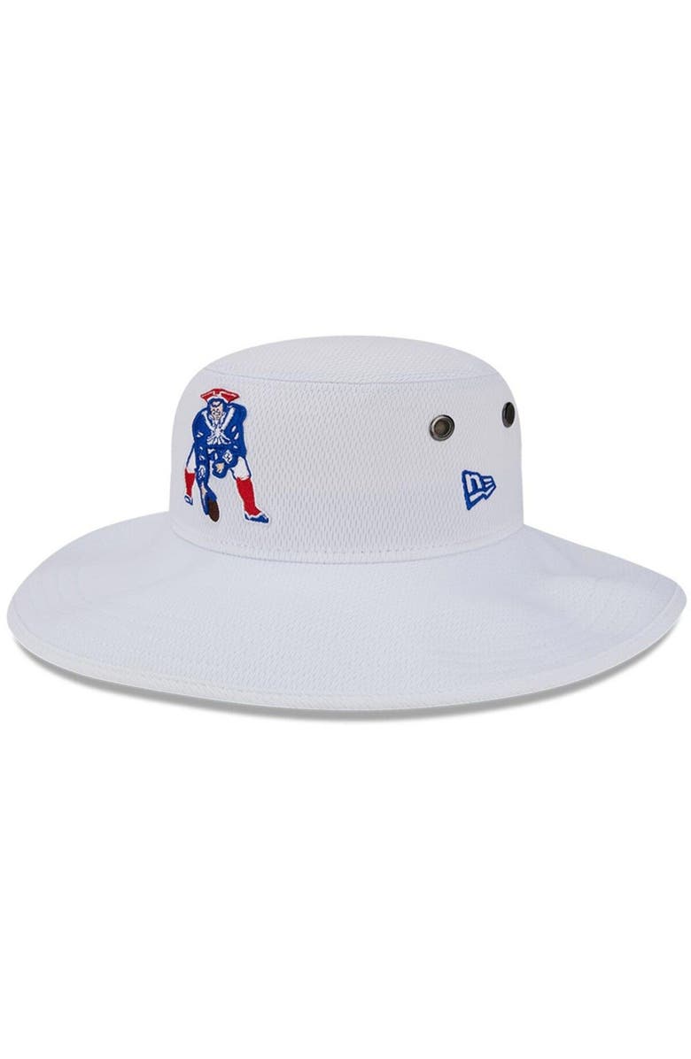 New Era Men's New Era White New England Patriots 2023 NFL Training Camp Throwback Panama Bucket Hat, Main, color, White