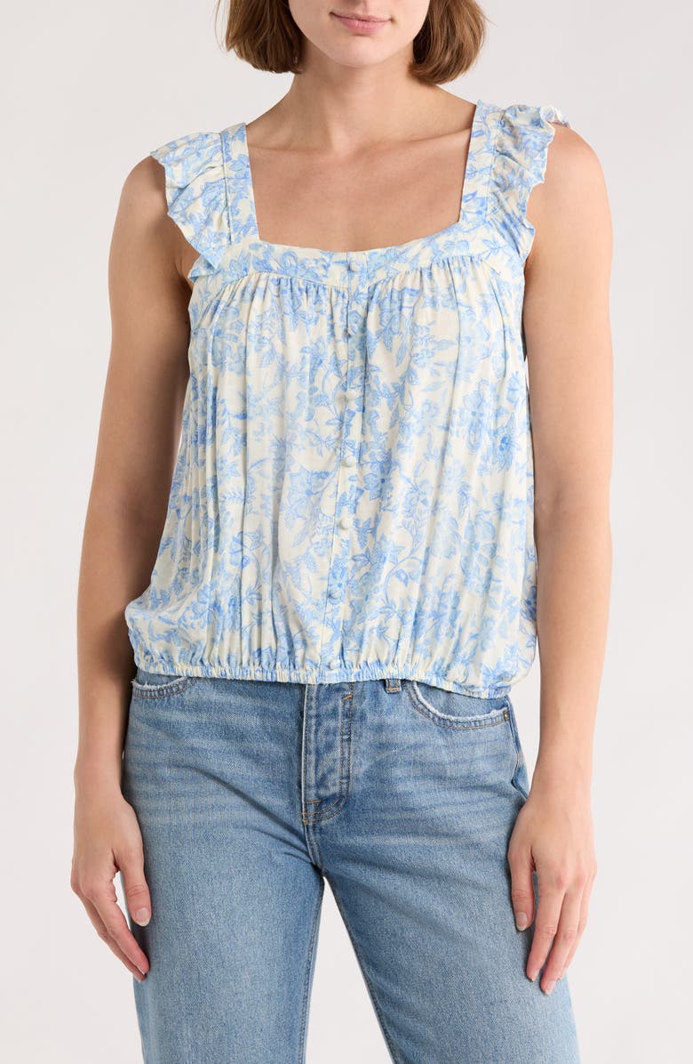 Melrose and Market Floral Ruffle Strap Tank, Main, color, Blue- Ivory Fontana Floral