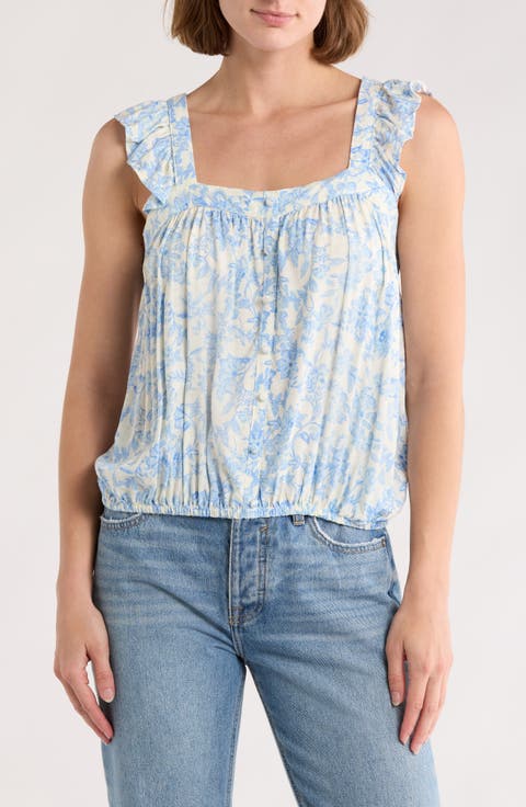 Floral Ruffle Strap Tank