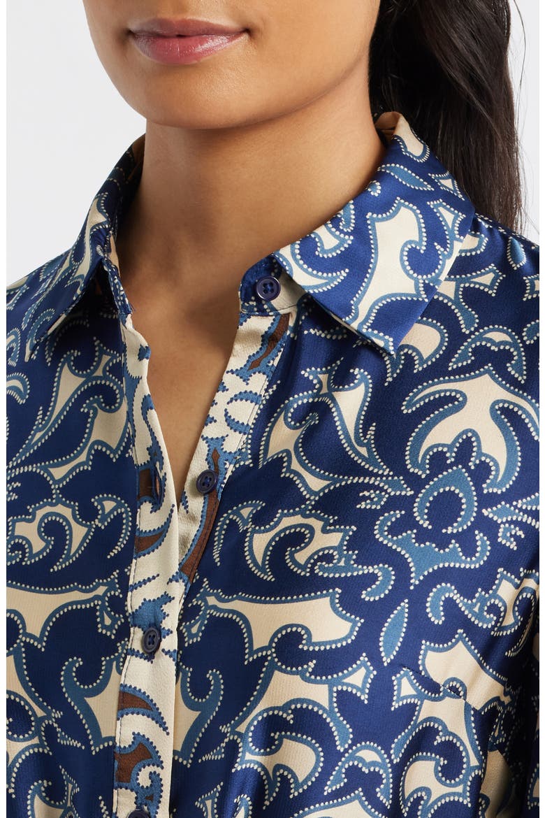 Print Tie Waist Midi Shirtdress, Alternate, color, NAVY MULTI