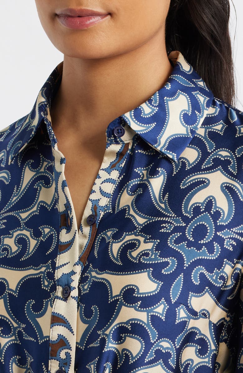 Julia Jordan Print Tie Waist Midi Shirtdress, Alternate, color, Navy Multi