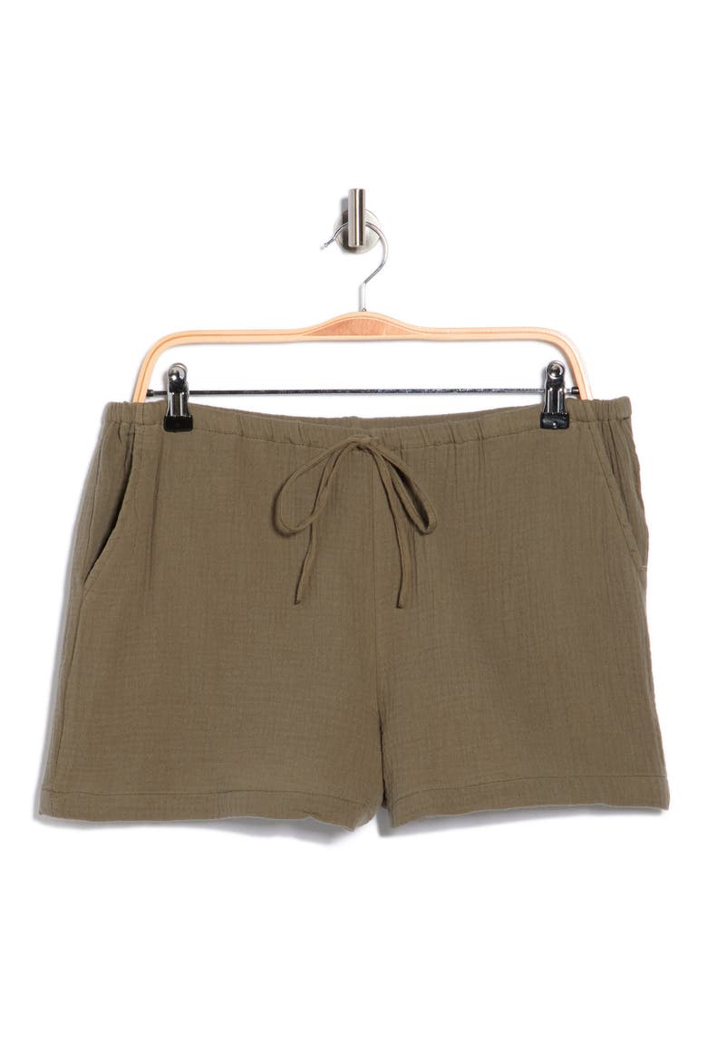 Cotton Gauze Drawstring Shorts, Main, color, LIGHT OLIVE