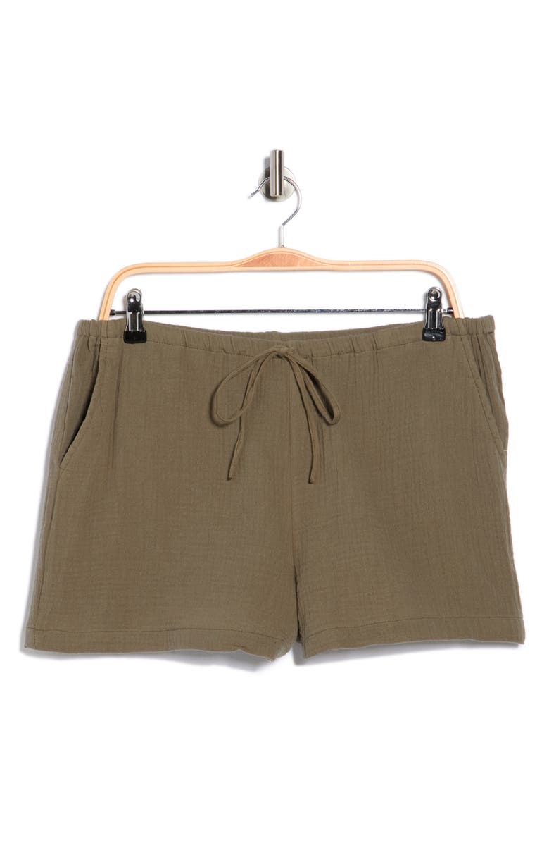 Ellen Tracy Cotton Gauze Drawstring Shorts, Main, color, Light Olive