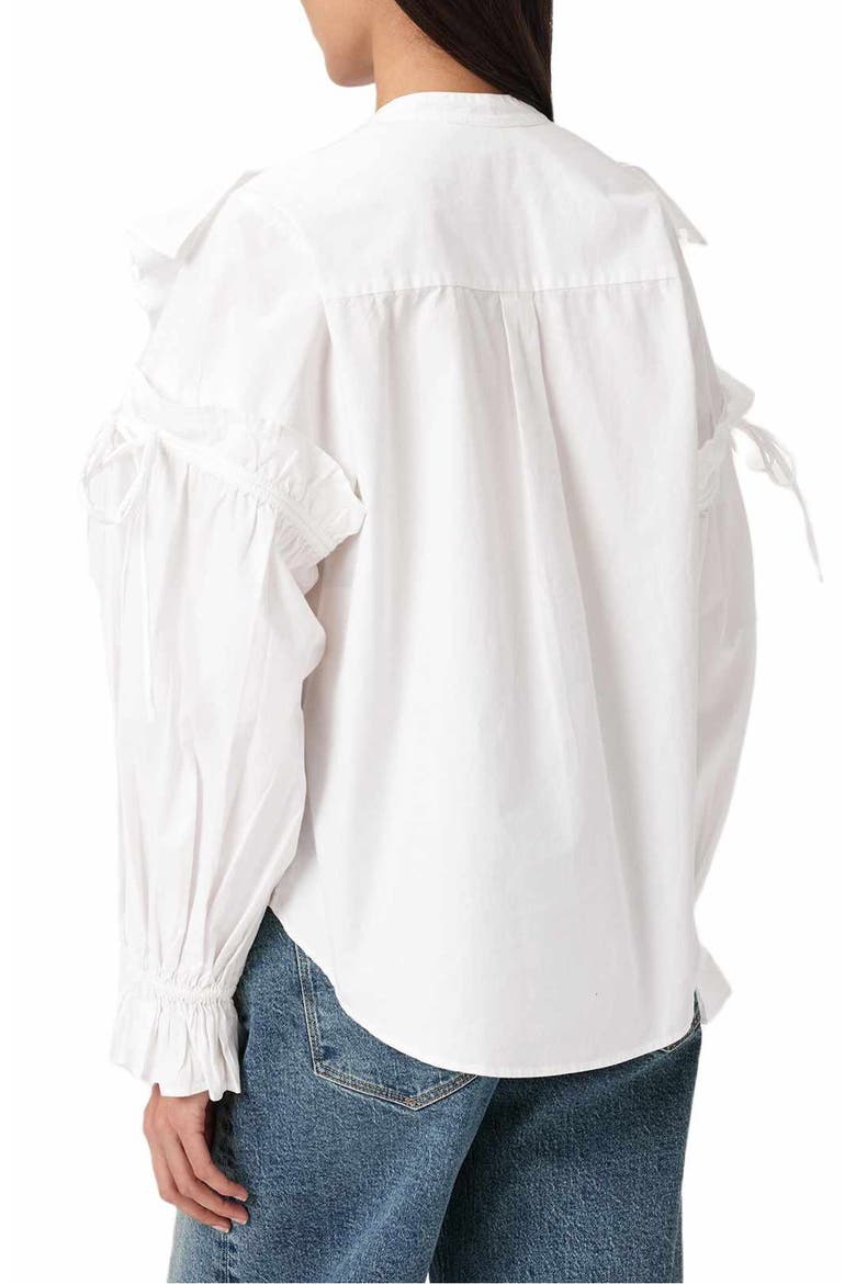 Lulu Ruffle Ruched Cotton Button-Up Shirt, Alternate, color, OPTIC WHITE