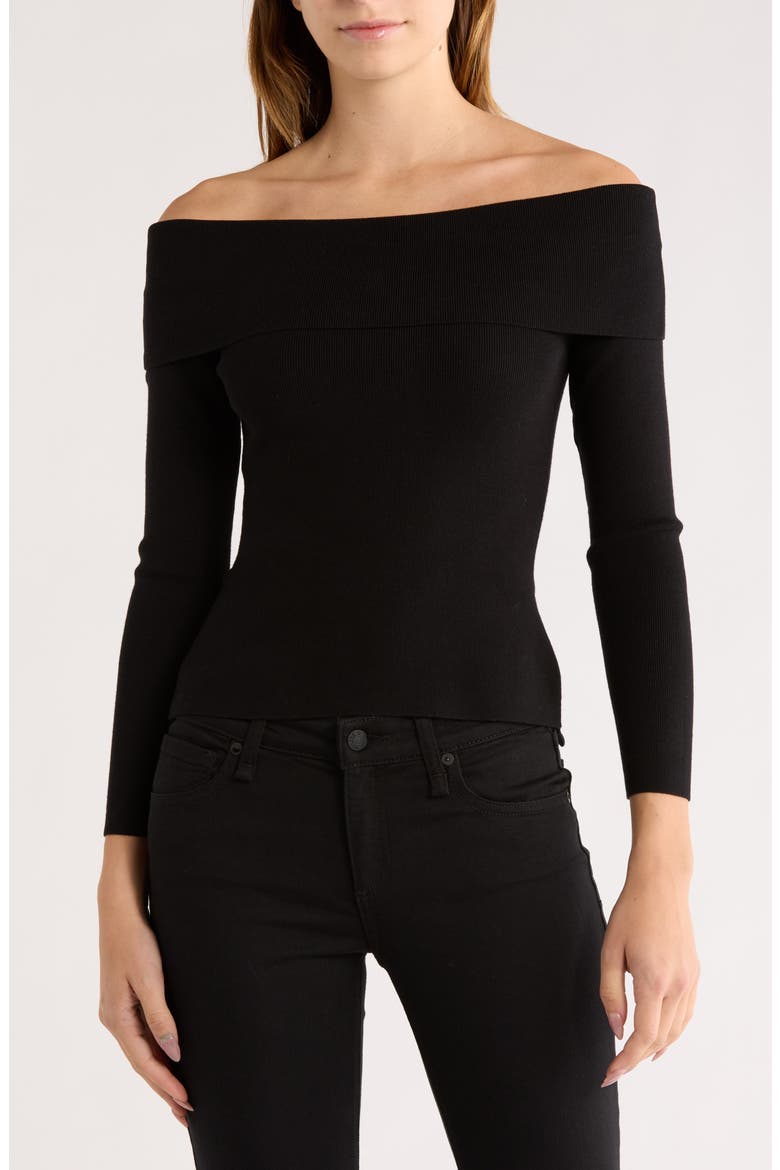 Off the Shoulder Rib Knit Top, Main, color, BLACK