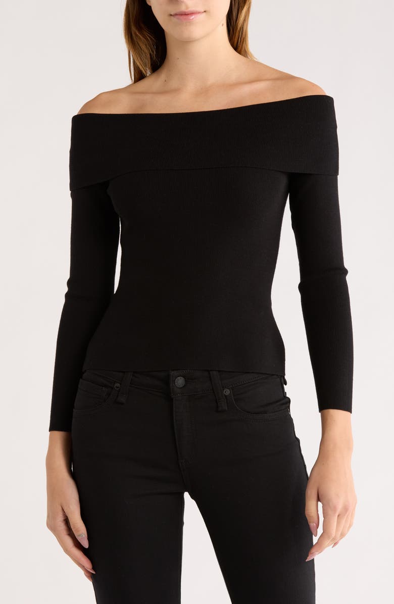 NSR Off the Shoulder Rib Knit Top, Main, color, Black