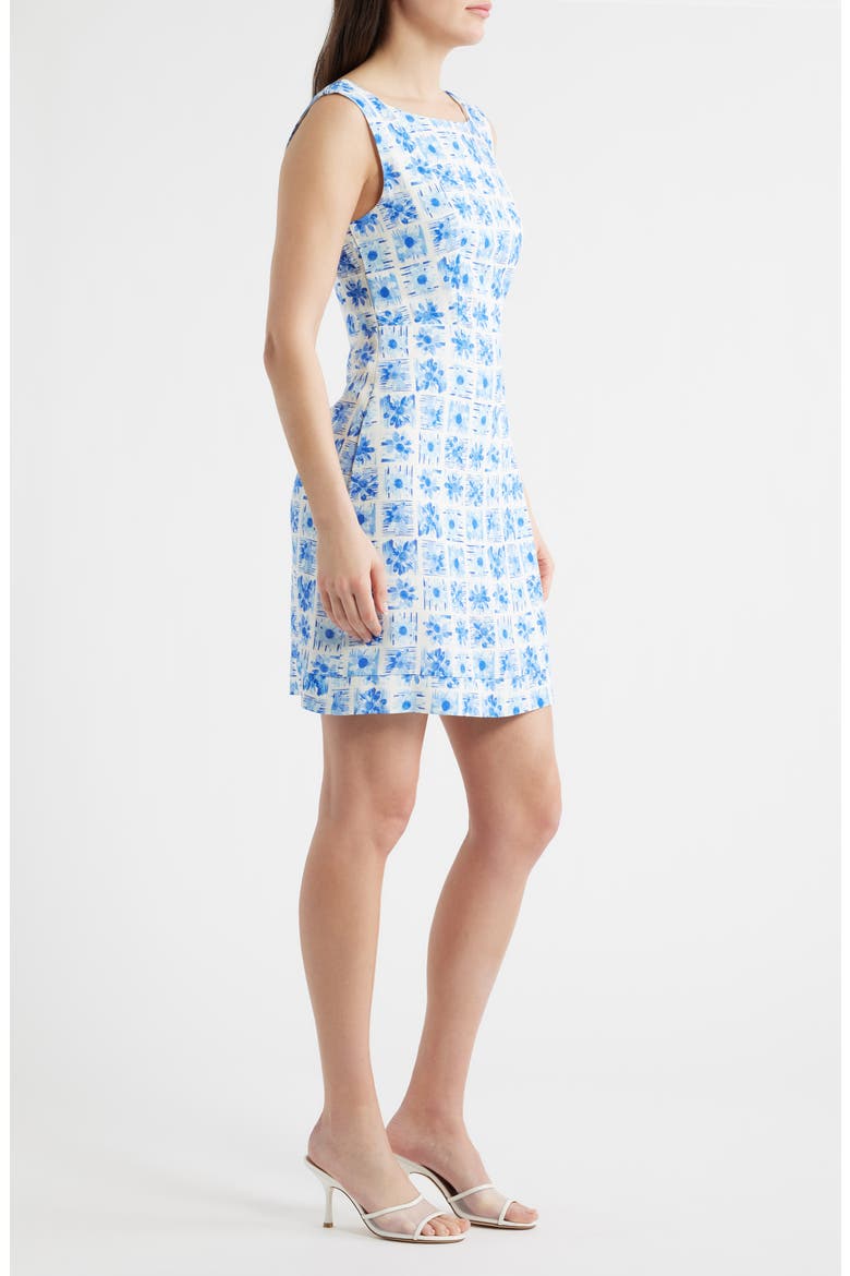 Tile Floral Print Sheath Dress, Alternate, color, BLUE