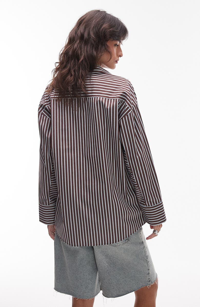 Topshop Oversize Stripe Cotton Button-Up Shirt, Alternate, color,