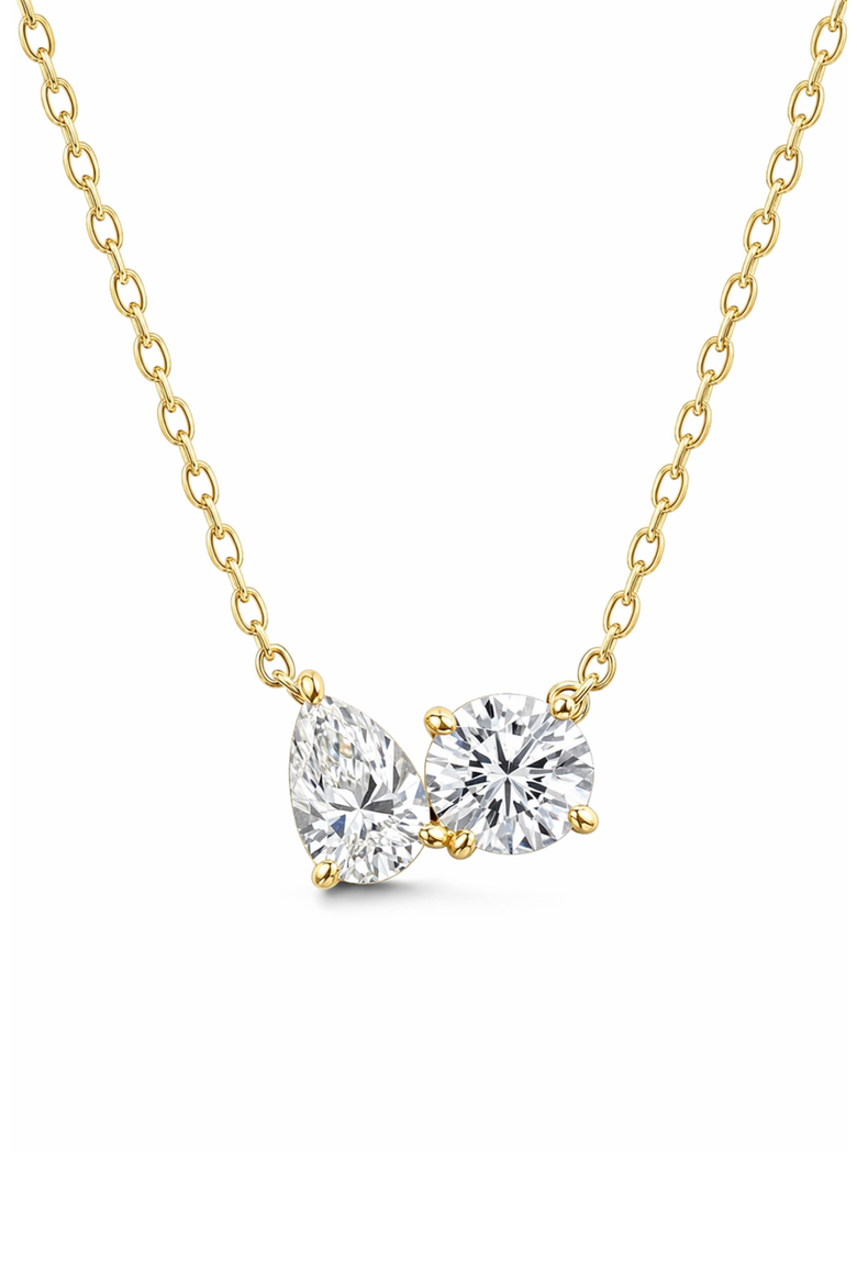 2 ct. t.w. Toi et Moi Moissanite Necklace (Pear & Round-Cut, Color D, FL Clarity) in Gold Vermeil, Alternate, color, Gold
