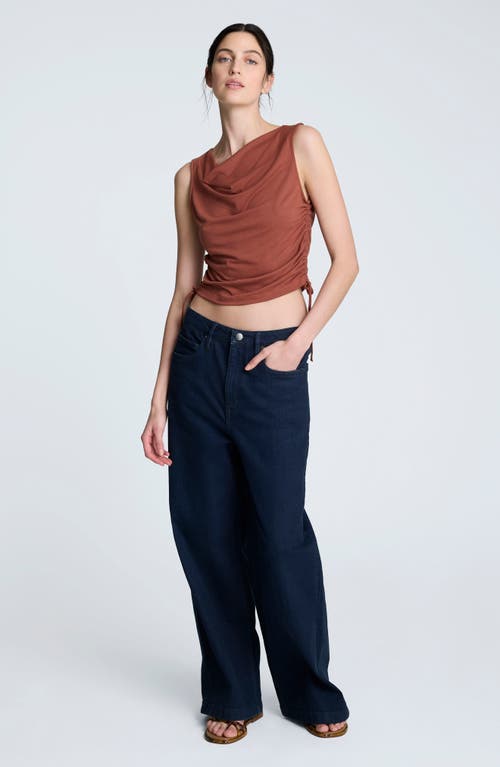 Kenneth Cole Side Rouched Drape Neck Cropped Knit Tank Top In Brown
