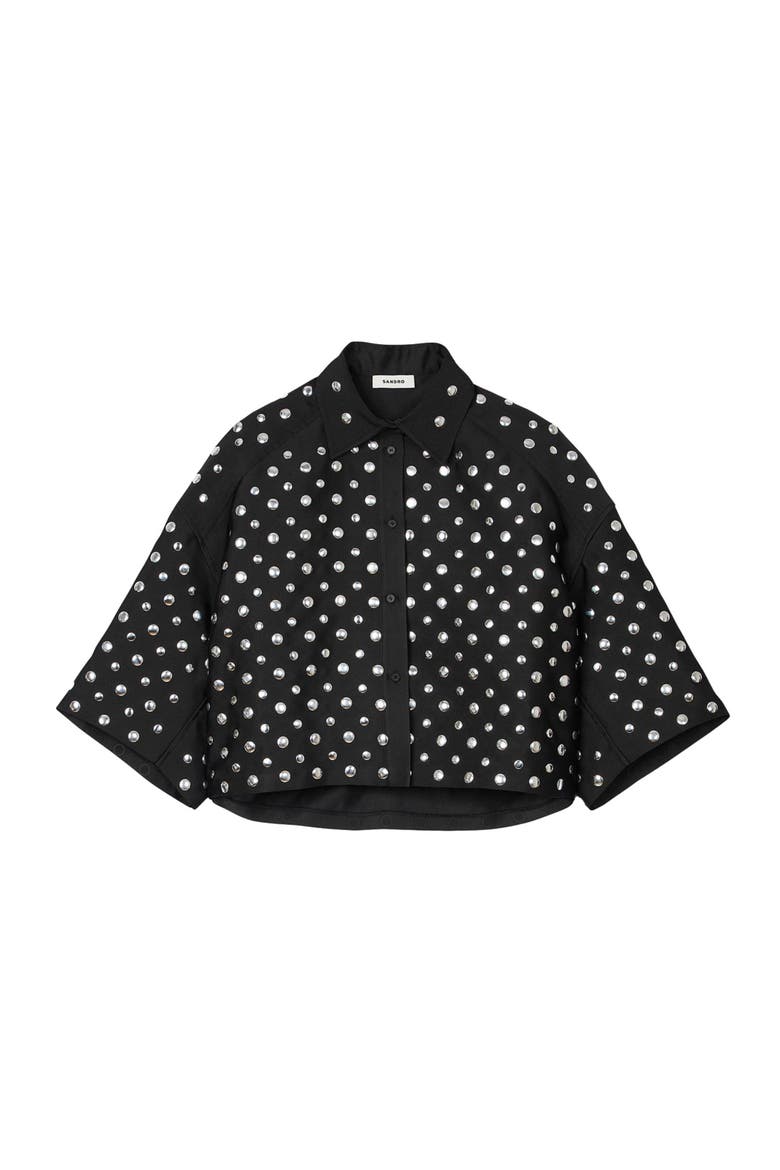 Stud-embellished shirt, Alternate, color, Black