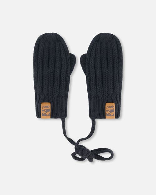Deux Par Deux Baby Unisex Baby Knit Mittens With String Black In Black