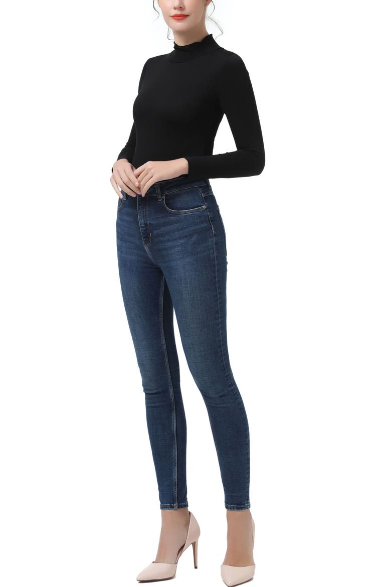 Women's Turtleneck Long Sleeve Bodysuit, Alternate, color, Black