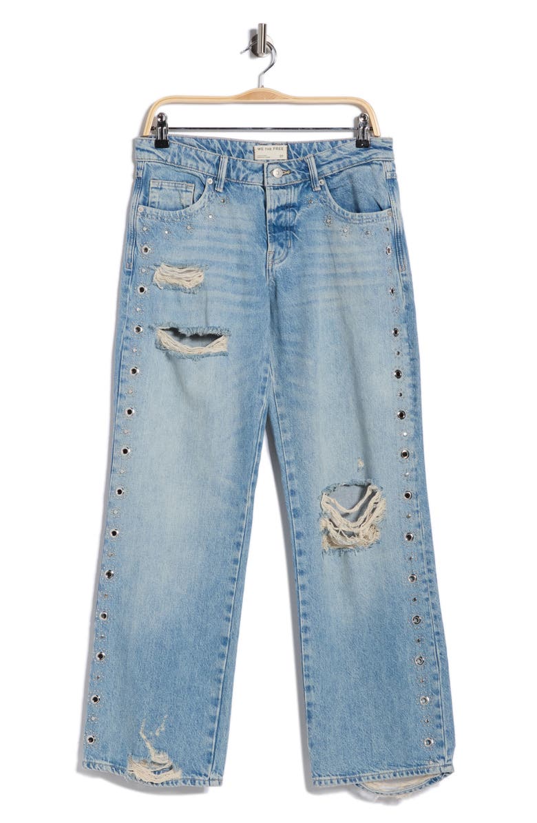 Free People Tennessee Studded Distressed Straight Leg Jeans, Alternate, color, Sky