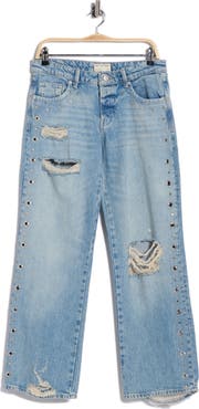 Free People Tennessee Studded Distressed Straight Leg Jeans