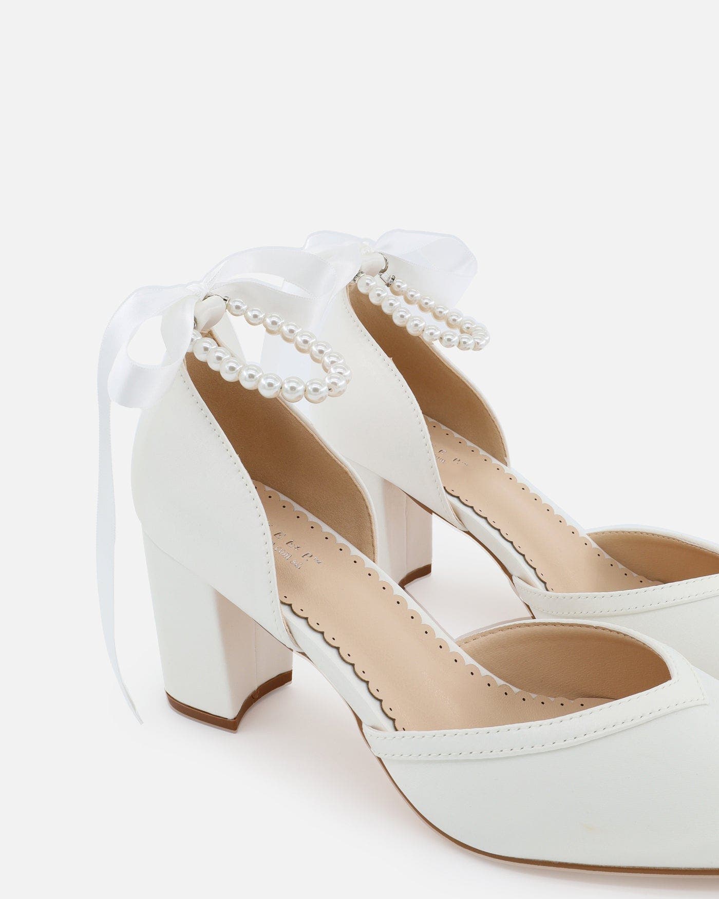 Kailee P Sally Satin Block Heel Wedding Shoes with All Pearl Ankle Strap, Alternate, color, 