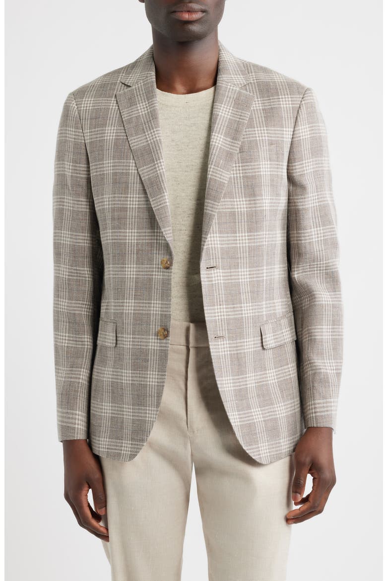 Henrik Trim Fit Plaid Slub Linen & Cotton Blend Sport Coat, Main, color, TAN ENZO PLAID
