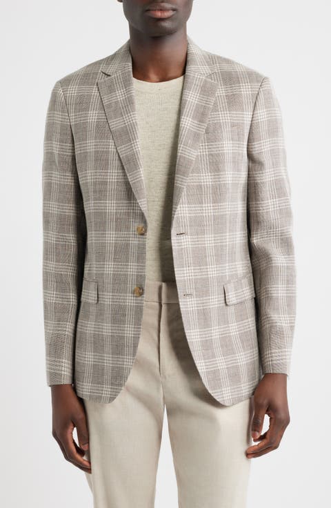 Henrik Trim Fit Plaid Slub Linen & Cotton Blend Sport Coat (Regular, Big & Tall)