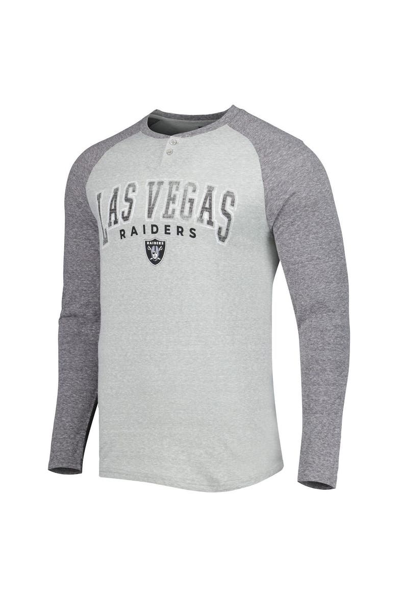 Men's Concepts Sport Heather Gray Las Vegas Raiders Ledger Raglan Long Sleeve Henley T-Shirt, Alternate, color, Gray