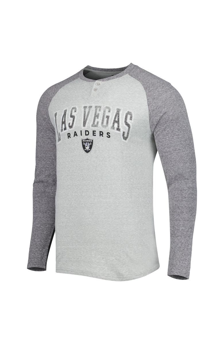 CONCEPTS SPORT Men's Concepts Sport Heather Gray Las Vegas Raiders Ledger Raglan Long Sleeve Henley T-Shirt, Alternate, color, Gray