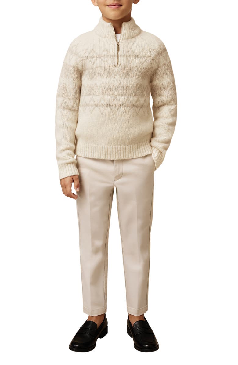 Reiss Kids' Claus Quarter Zip Wool Blend Pullover, Alternate, color, Off White/ Oatmeal