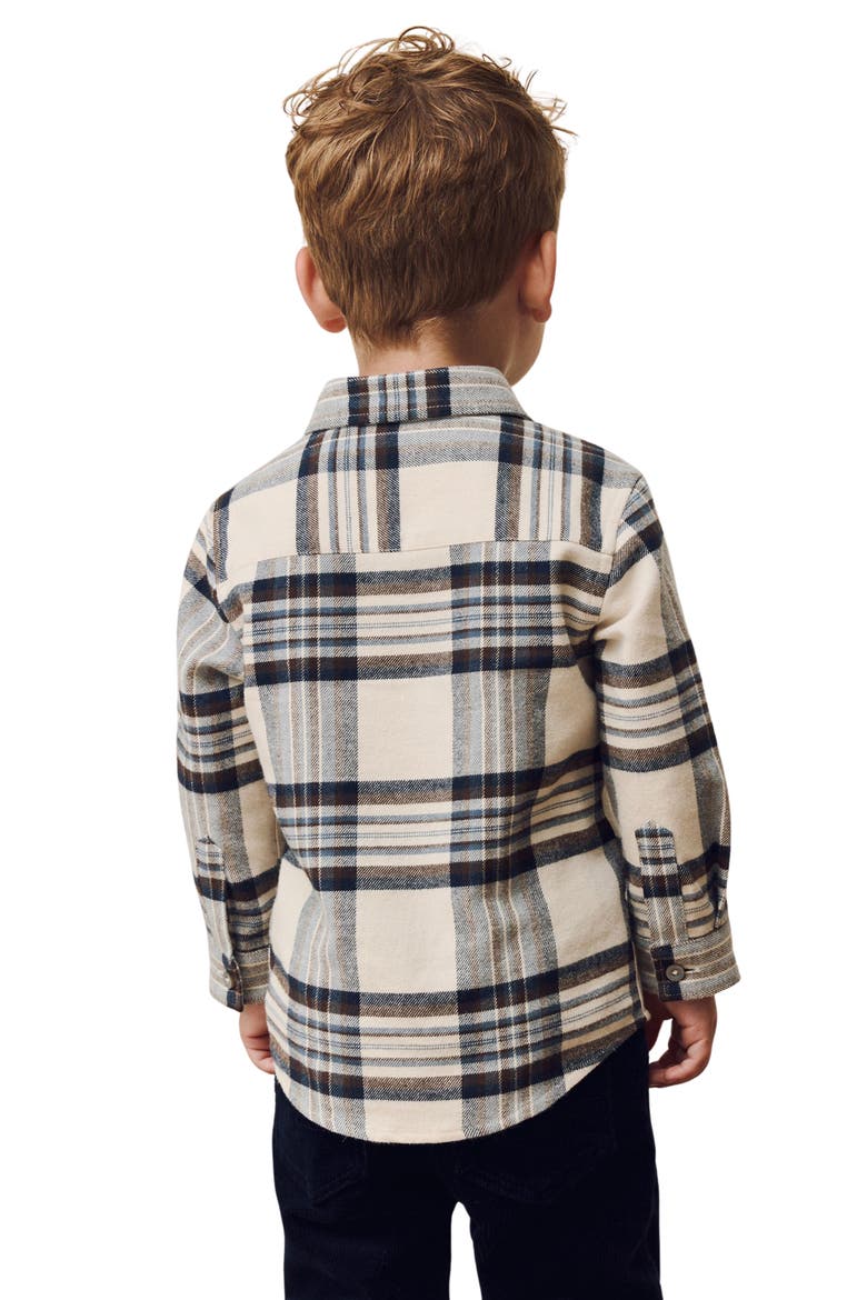 Kids' Plaid Bear Cotton Button-Up Shirt, Alternate, color, BLUE