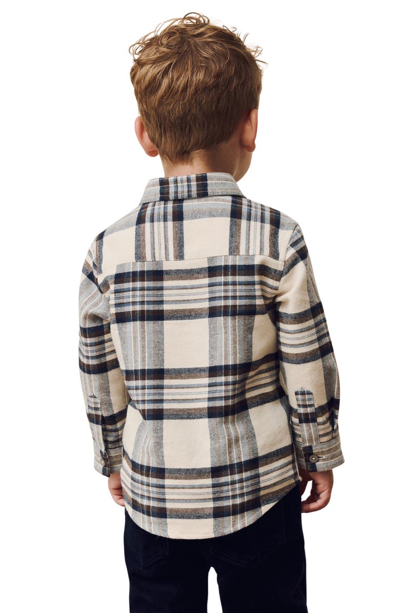 NEXT Kids' Plaid Bear Cotton Button-Up Shirt, Alternate, color, Blue