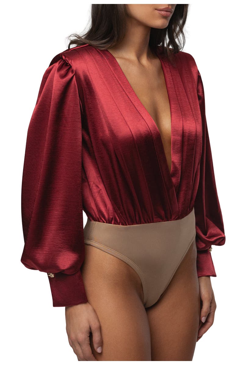 JLUXLABEL Satin Radiance Bodysuit, Alternate, color, Red