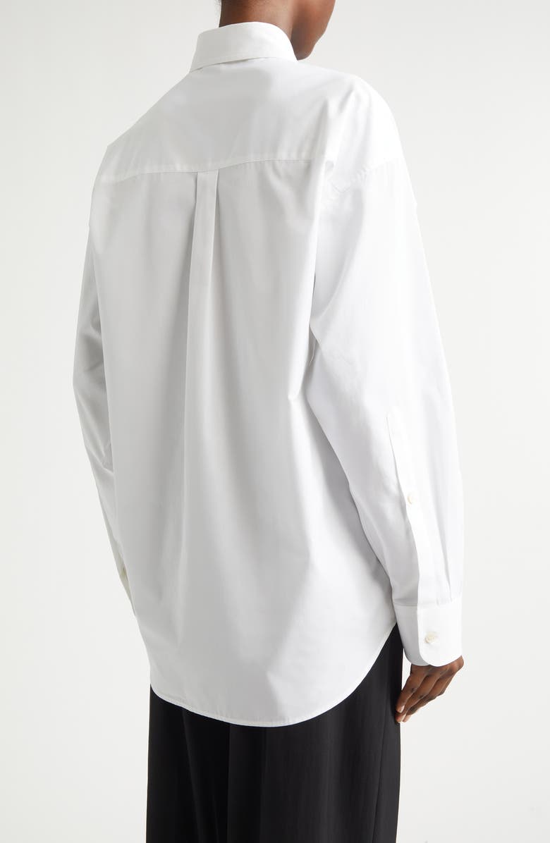 Stella McCartney Floral Embroidered Cotton Oxford Button-Up Shirt, Alternate, color, Pure White