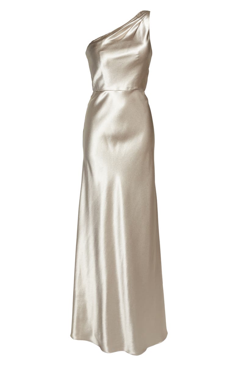 Jenny Yoo Lena One-Shoulder Crepe Back Satin Gown, Alternate, color, 
