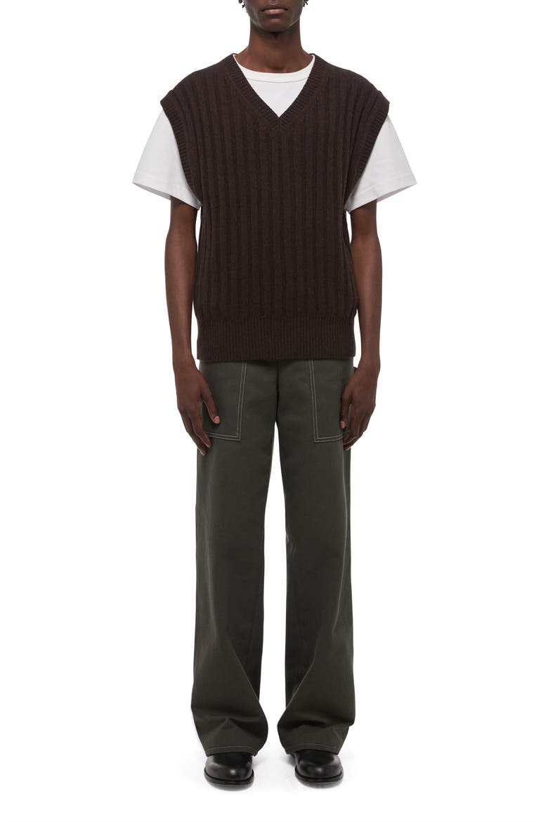 Zephir Oversize V-Neck Ribbed Wool Blend Sweater Vest, Alternate, color, DARK BROWN