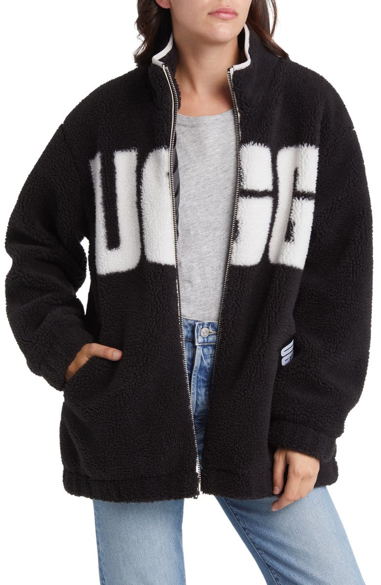 UGG<sup>®</sup> Raquelle Logo High-Pile Fleece Jacket, Alternate, color,