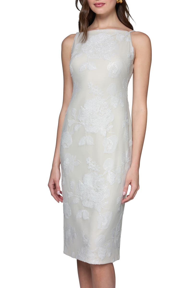 Donna Karan New York Beaded Floral Dress, Alternate, color, Cream