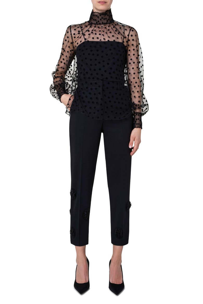 Velvet Polka Dot Tulle Blouse, Alternate, color, BLACK