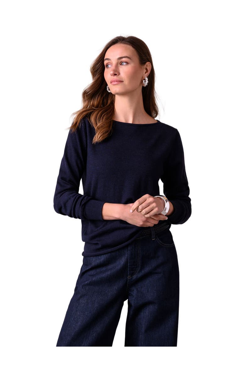MERINO FINE KNIT BOAT NECK SWEATER, Main, color, DARK NAVY