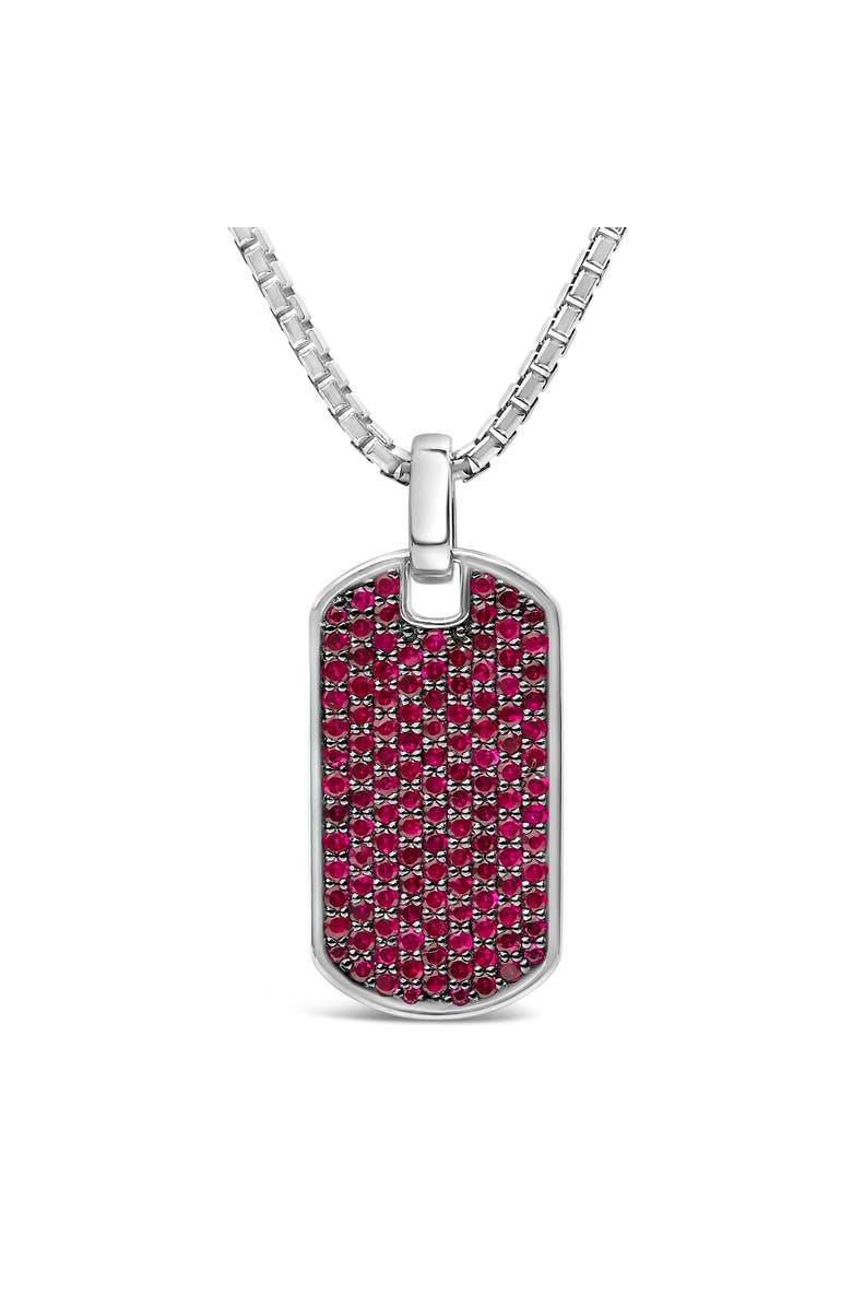 Haus of Brilliance Men's .925 Sterling Silver Created Red Ruby Dog Tag Pendant Necklace - 22" Inches, Alternate, color, White