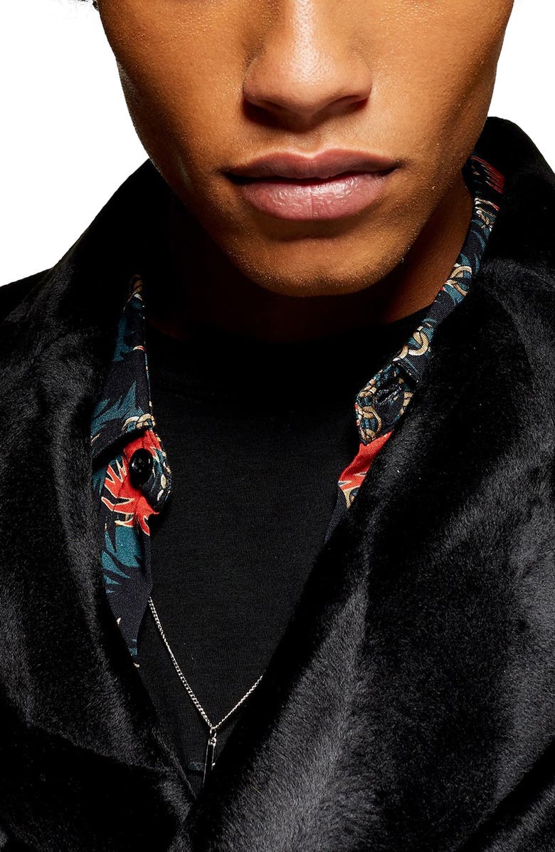 Topman Faux Ponyhair Overcoat, Alternate, color,