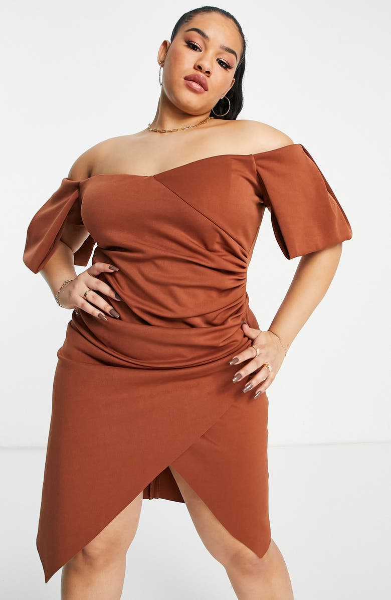 ASOS DESIGN Curve Off the Shoulder Faux Wrap Dress, Alternate, color, 