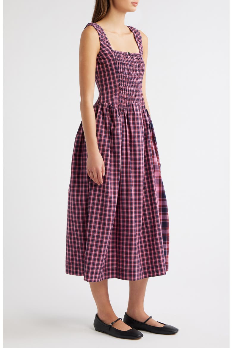 Mallory Plaid Smocked Midi Dress, Alternate, color, MAGENTA