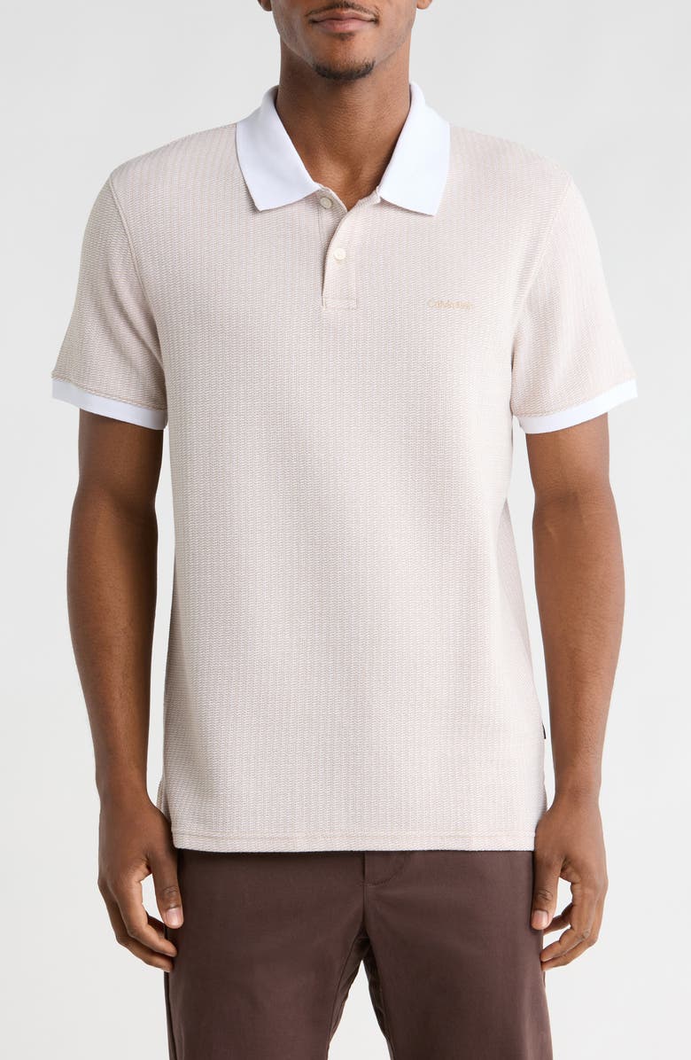 Calvin Klein Stripe Jacquard Knit Polo, Main, color, White