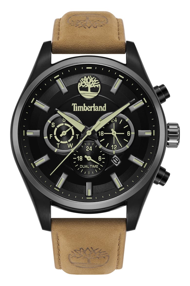 Ashmont Chronograph Leather Strap Watch, 46mm, Main, color, TAN