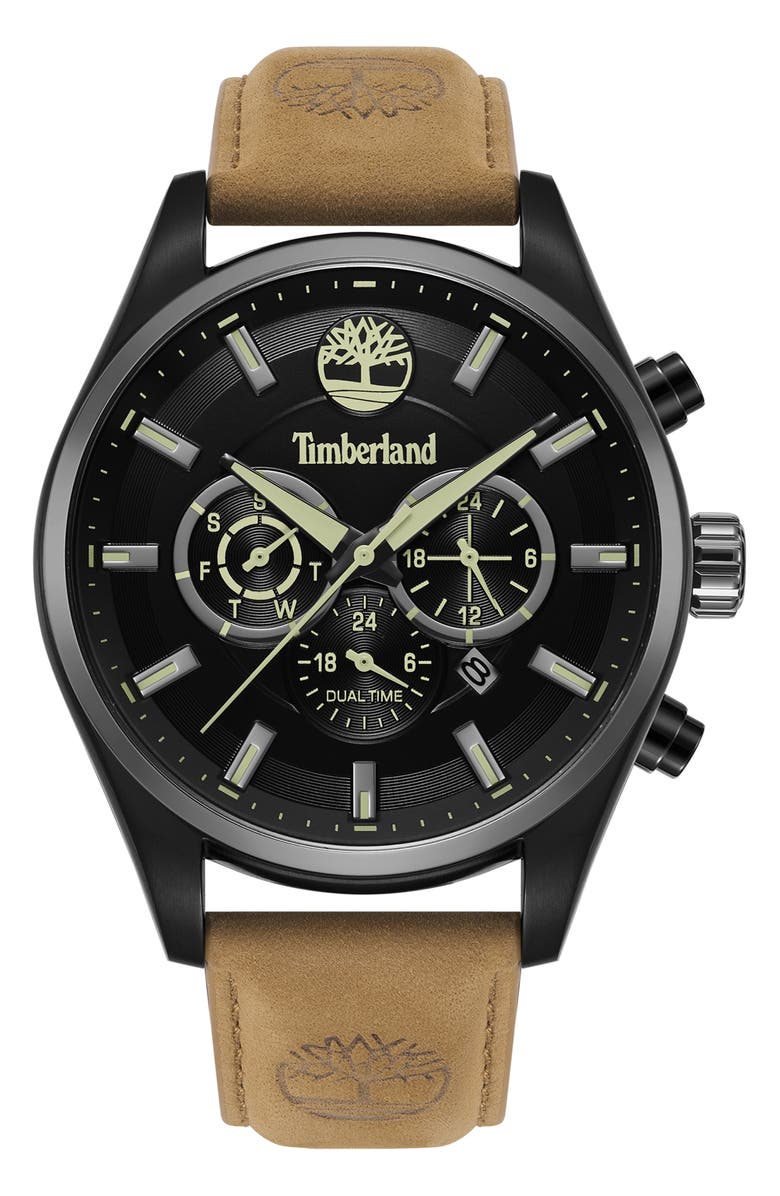 Timberland Ashmont Chronograph Leather Strap Watch, 46mm, Main, color, 